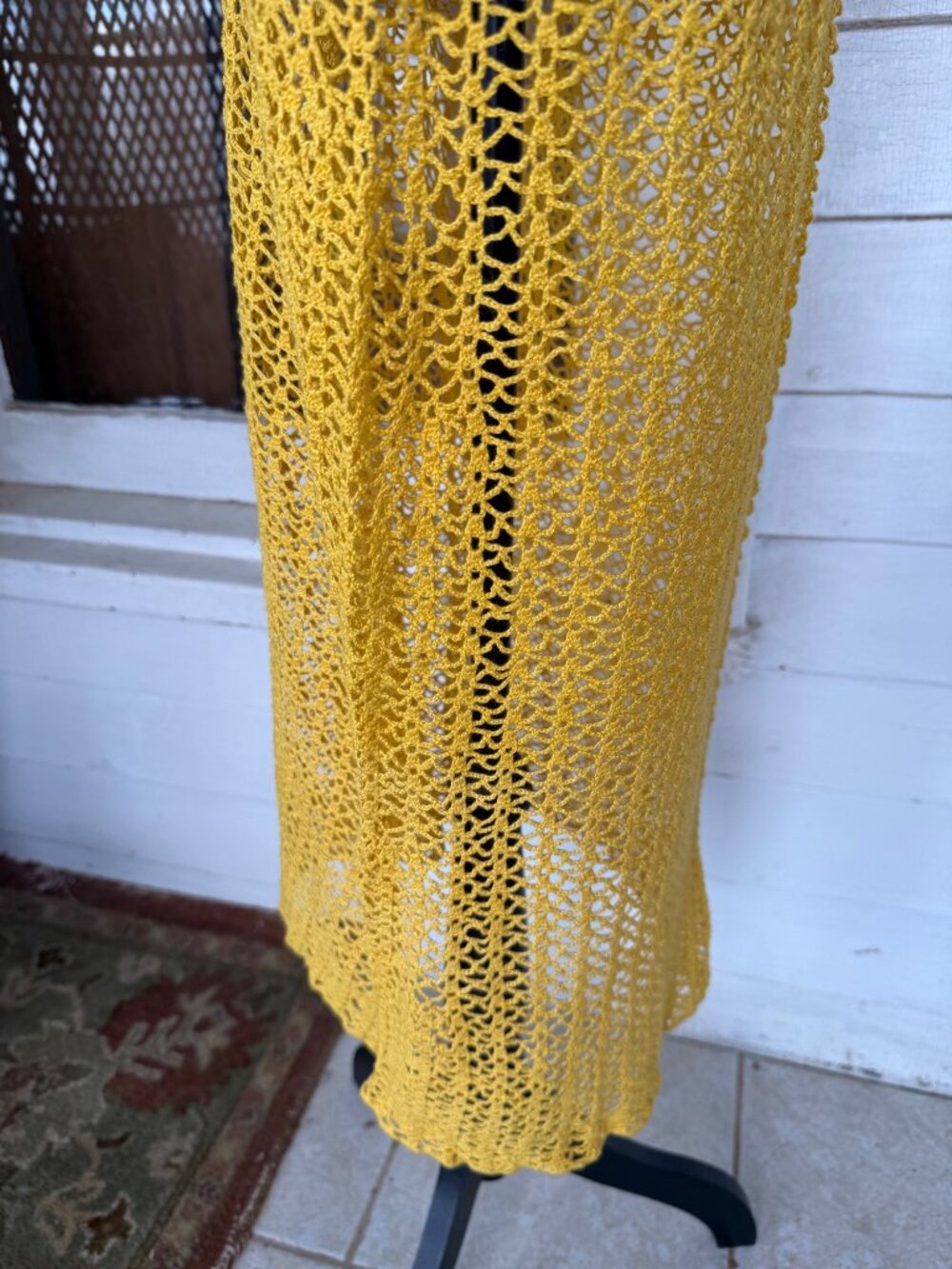 Vintage 1930s Mustard Yellow Cotton Crochet Tea Dress With Belt Size S - Picture 15 of 16